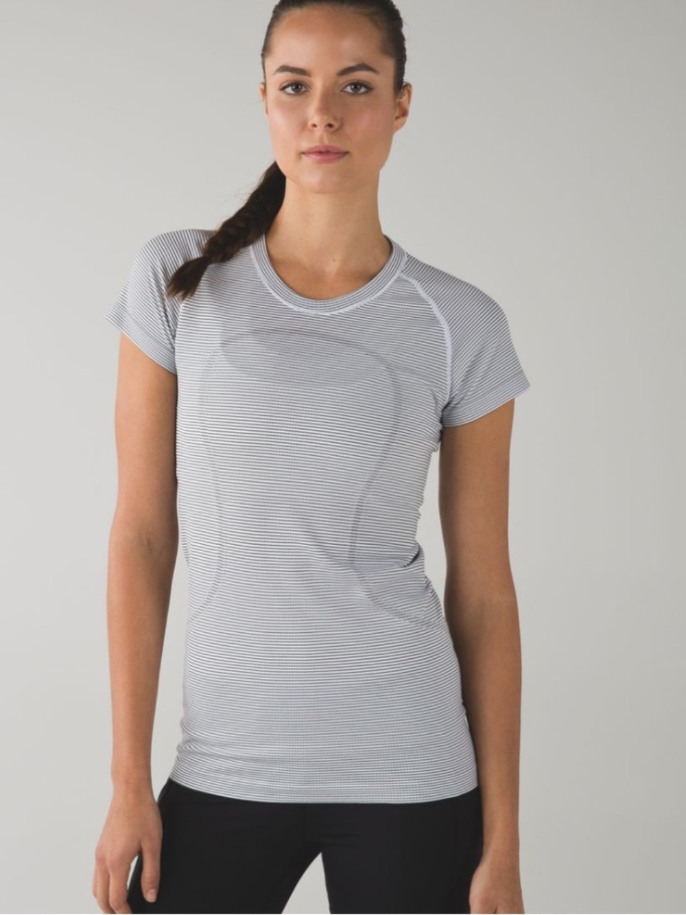 Lululemon Swiftly Tech Short Sleeve Striped Crew - White/Black Size 8